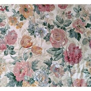 3 Yards Vintage Richloom Floral Ivory Cotton Jacquard Decor Drapery Fabric